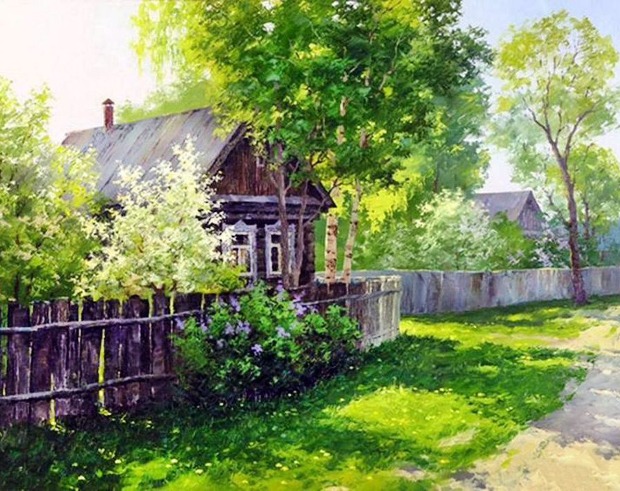 Деревенская улица - солнце, дом, дерево, весна, деревня - оригинал