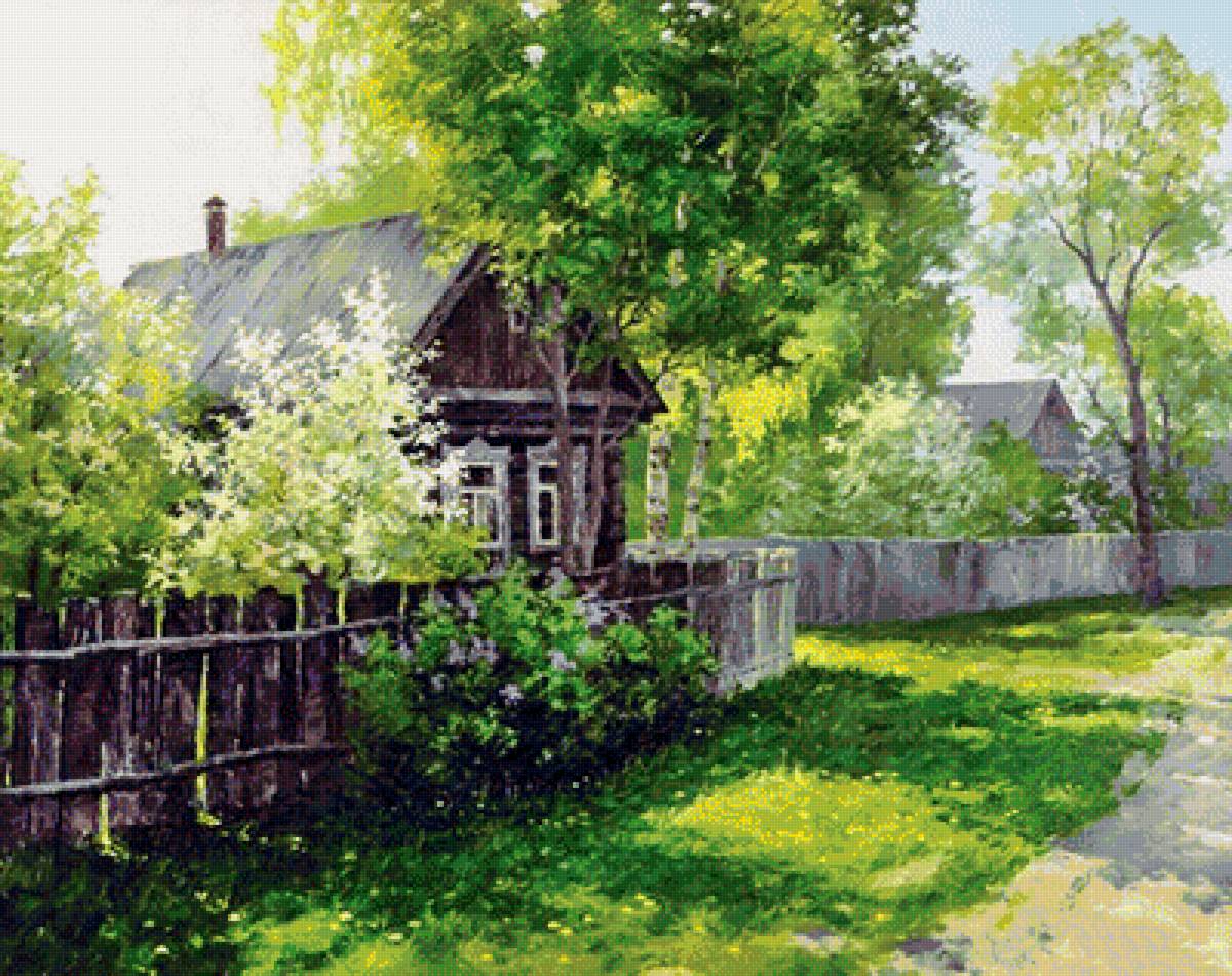 Деревенская улица - деревня, дом, дерево, солнце, весна - предпросмотр