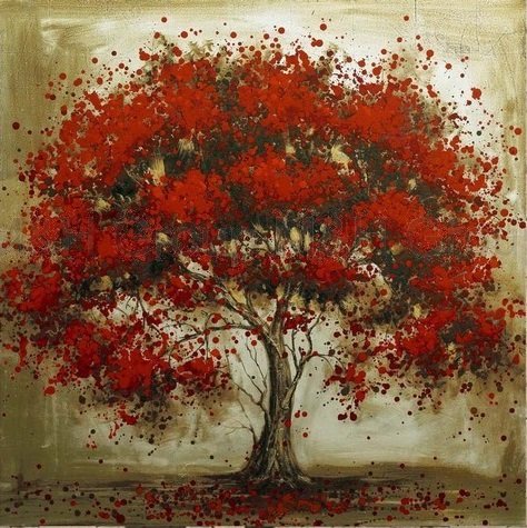 Дерево - картина, красный, дерево - оригинал