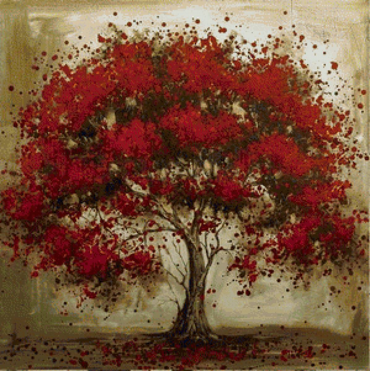 Дерево - красный, дерево, картина - предпросмотр