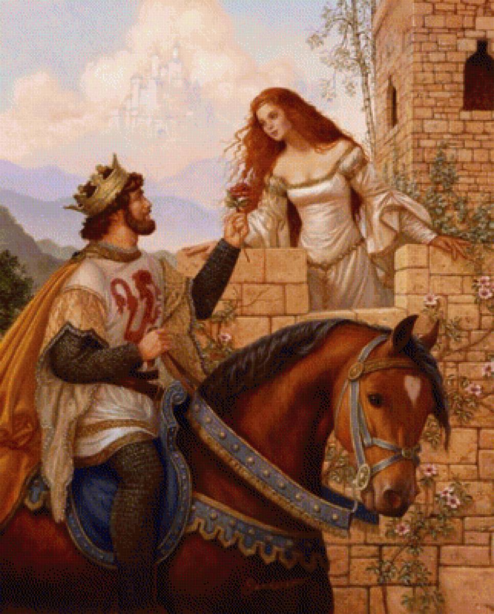 Рыцарь - конь, мужчина и женщина, двое, рыцарь, любовь, замок - предпросмотр
