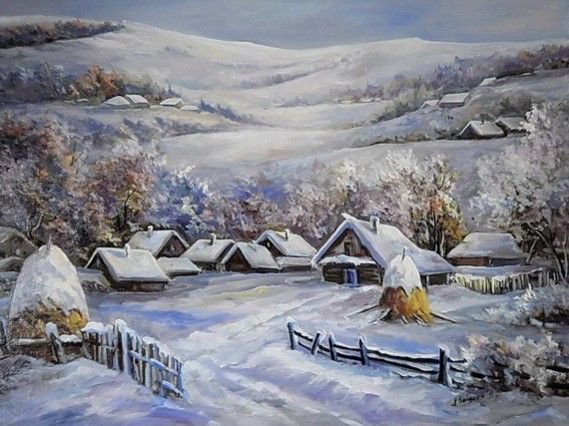 пейзаж - зима, деревня, пейзаж - оригинал