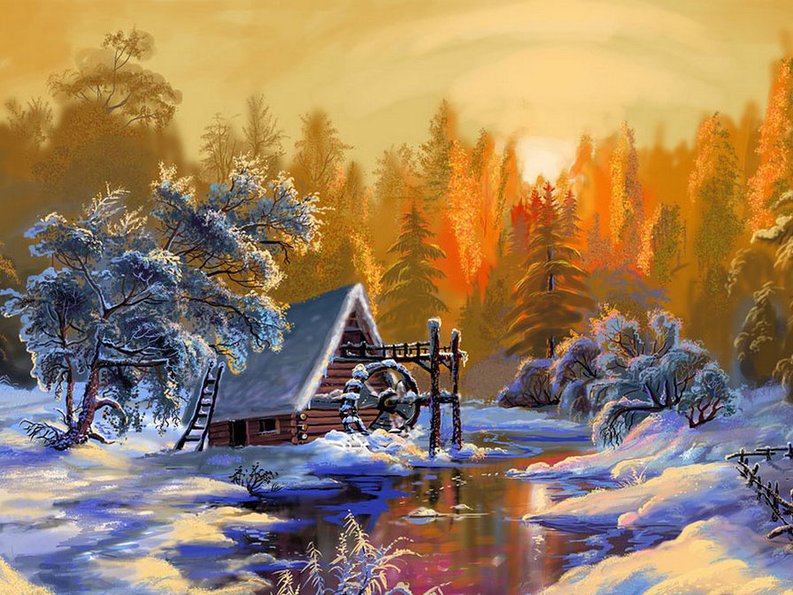 пейзаж - пейзаж, зима, деревня - оригинал