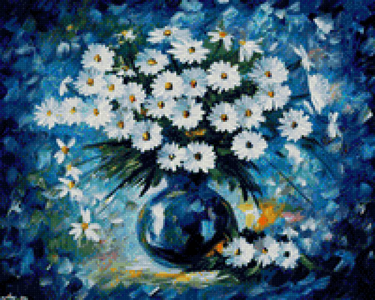 ромашки в синем - ромашки, вазы, цветы - предпросмотр