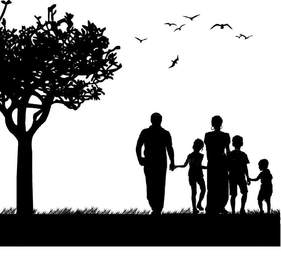 семья - семья на прогулке, силуэты, семья - оригинал
