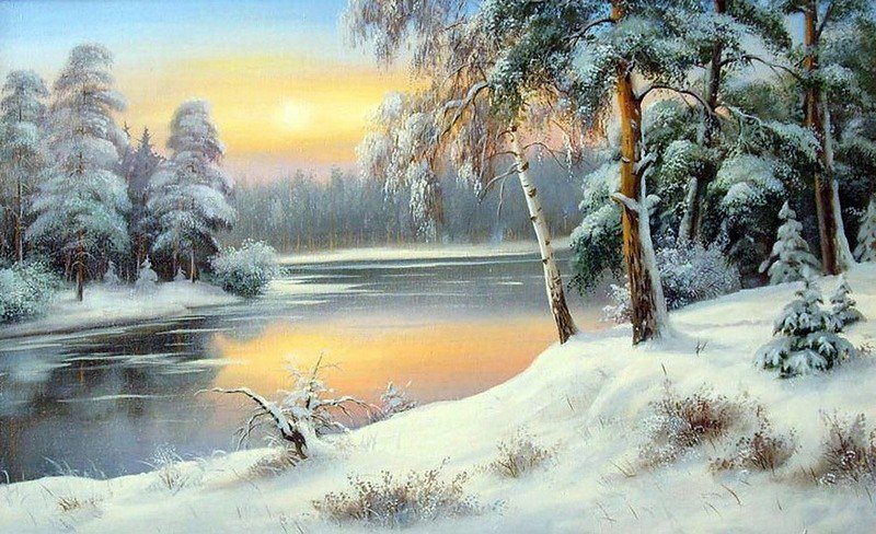 зима - озеро, природа, зима, лес, пейзаж - оригинал