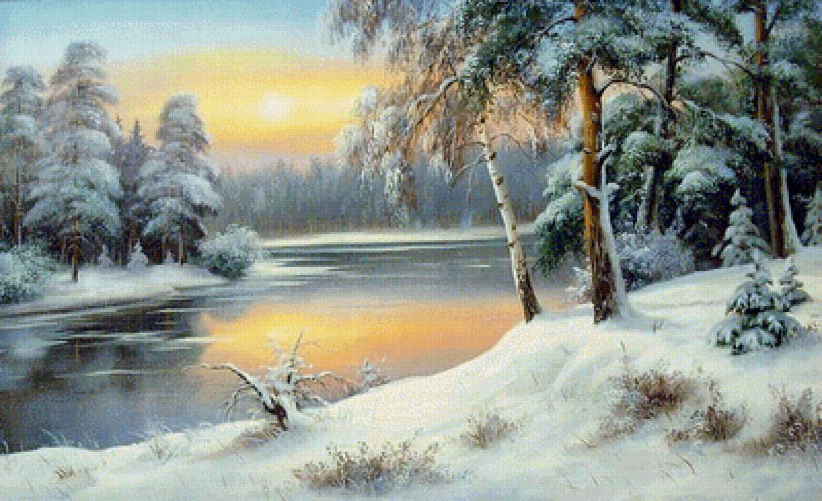 зима - озеро, пейзаж, зима, лес, природа - предпросмотр