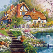 Схема вышивки «dom,schody,rybník»