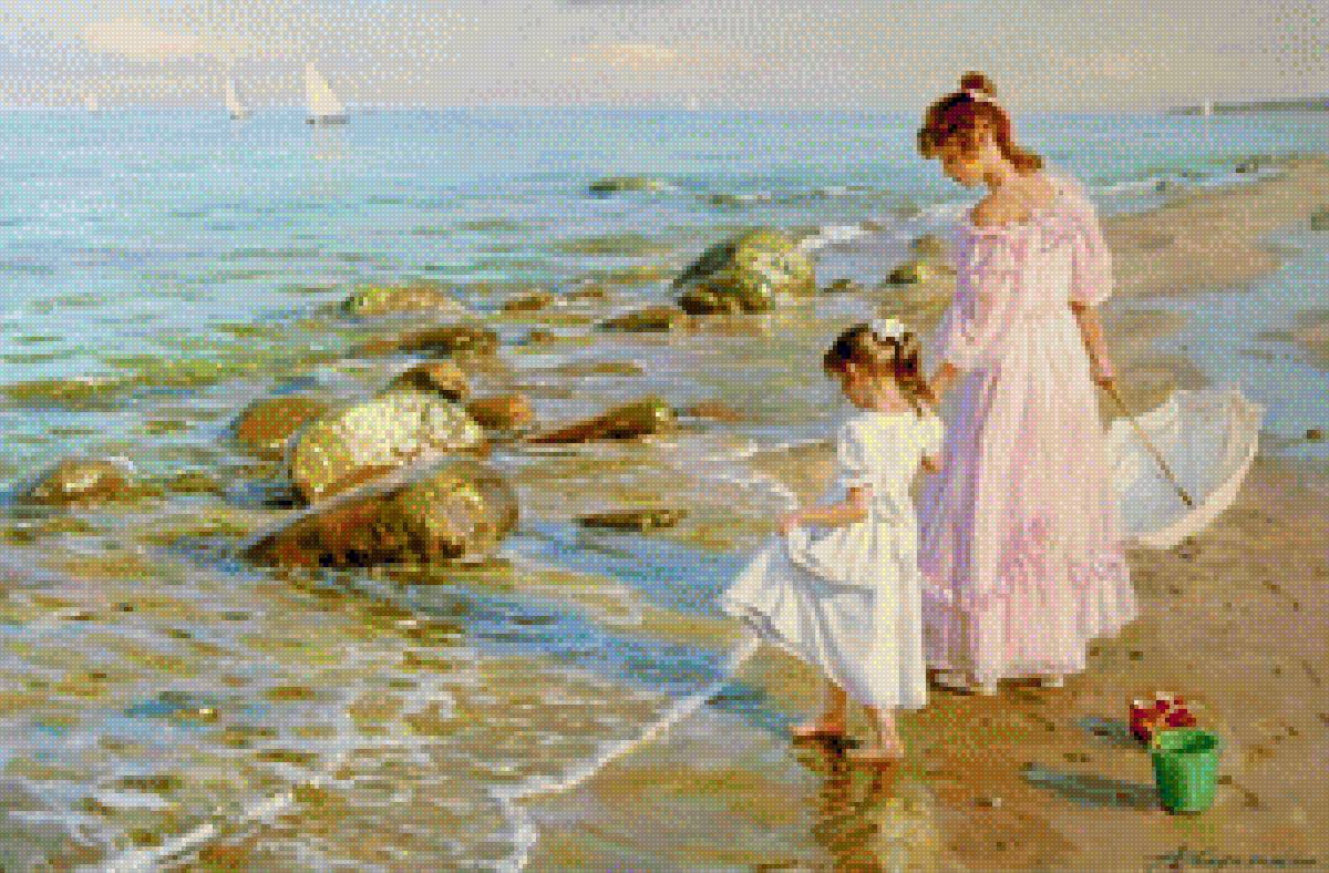 Дети на берегу - берег, живопись, дети, море - предпросмотр