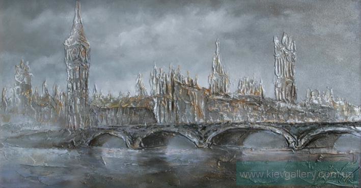 Лондон в тумане, картина художник Лаптева Виктория - мост, река, городской пейзаж, лондон, туман. - оригинал