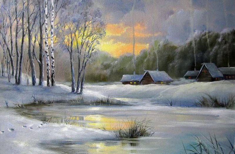 зимний пейзаж - зима, пейзаж, деревня - оригинал