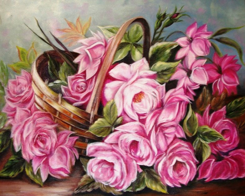 розы в корзине - букет, корзина, цветы - оригинал
