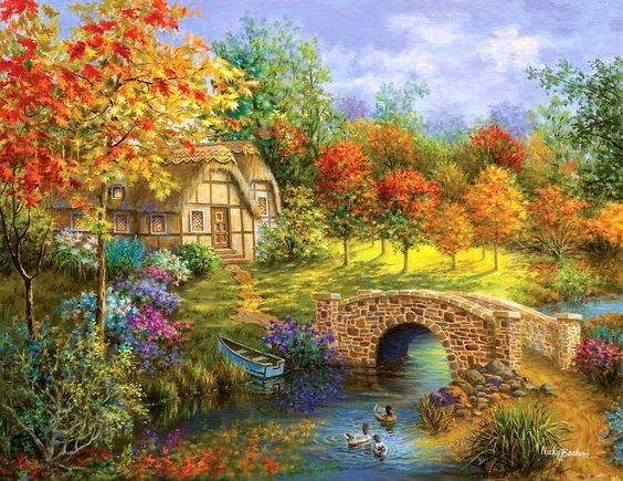 Домик у речки - осень, река, природа, дом - оригинал