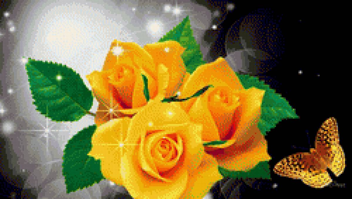 жёлтые розы - розы, цветы, бабочка - предпросмотр