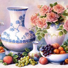 Схема вышивки «ovocie,ruže,váza»