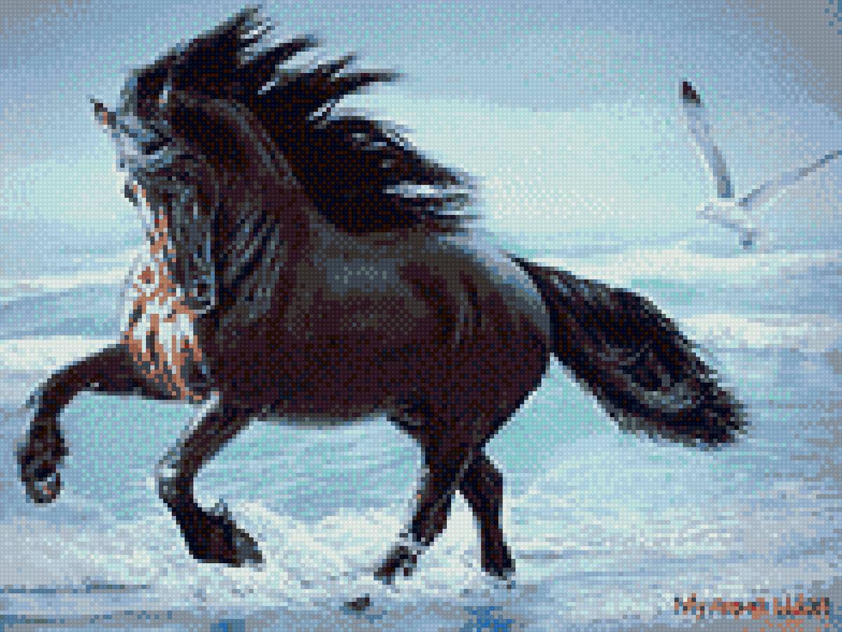 Конь на море - бегущий, конь, море, волны - предпросмотр