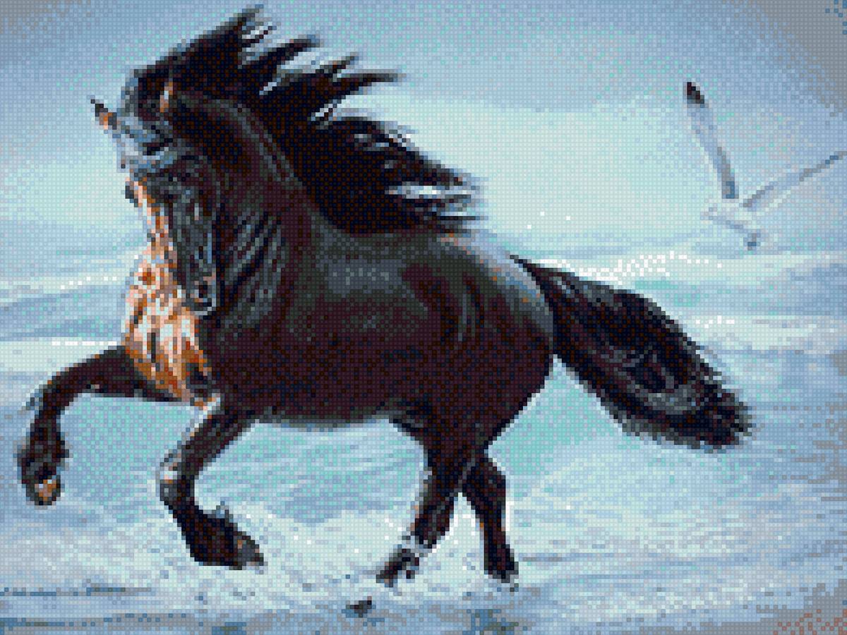Конь на море - море, бегущий, волны, конь - предпросмотр