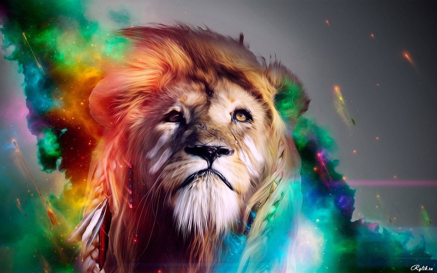 Радужный Лев - краски, животное, лев - оригинал