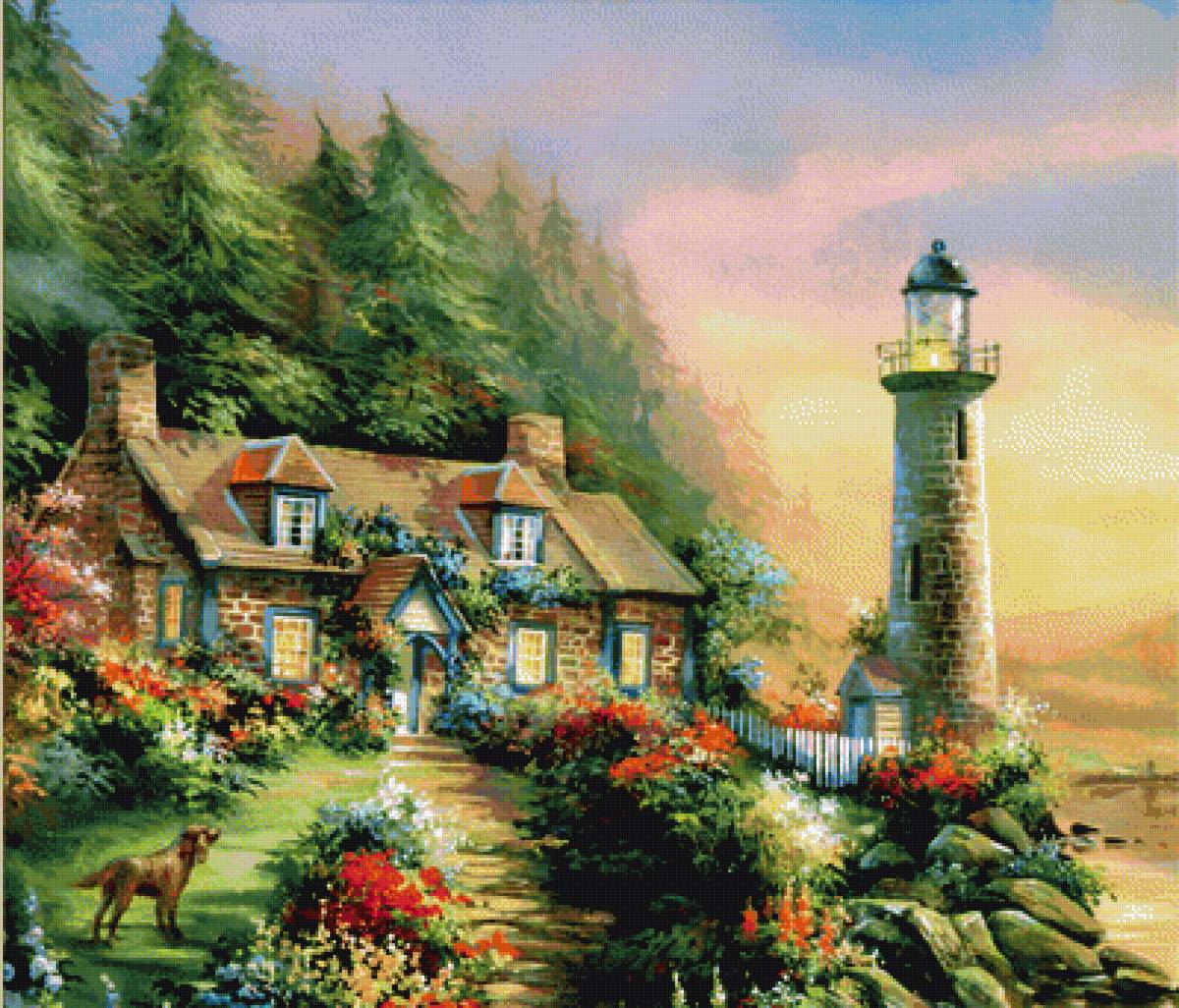 Дом на берегу - маяк, дом, берег, море - предпросмотр