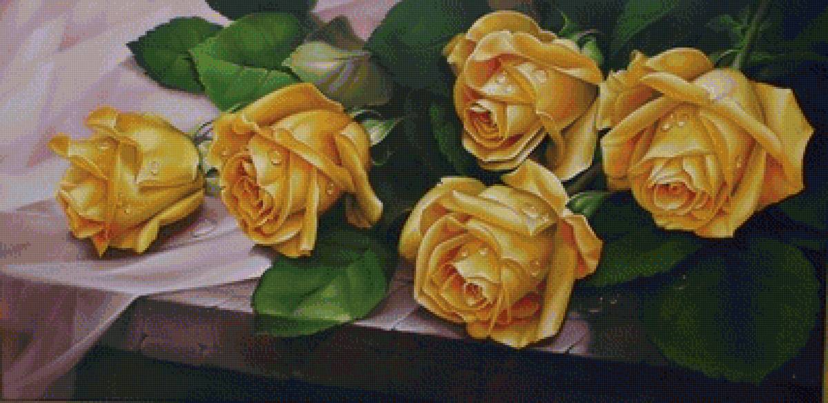 желтые розы - цветы, акварель - предпросмотр