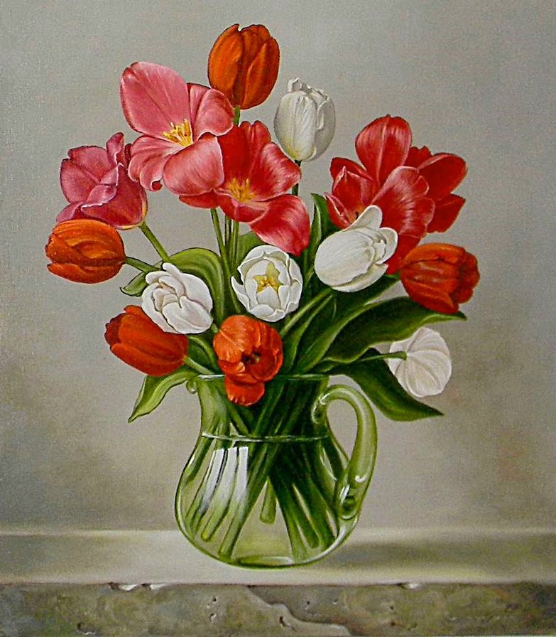 весенние цветы - красные цветы, букет, белые цветы, весенние цветы, тюльпаны - оригинал