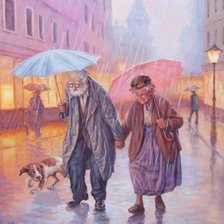 abuelos bajo lluvia