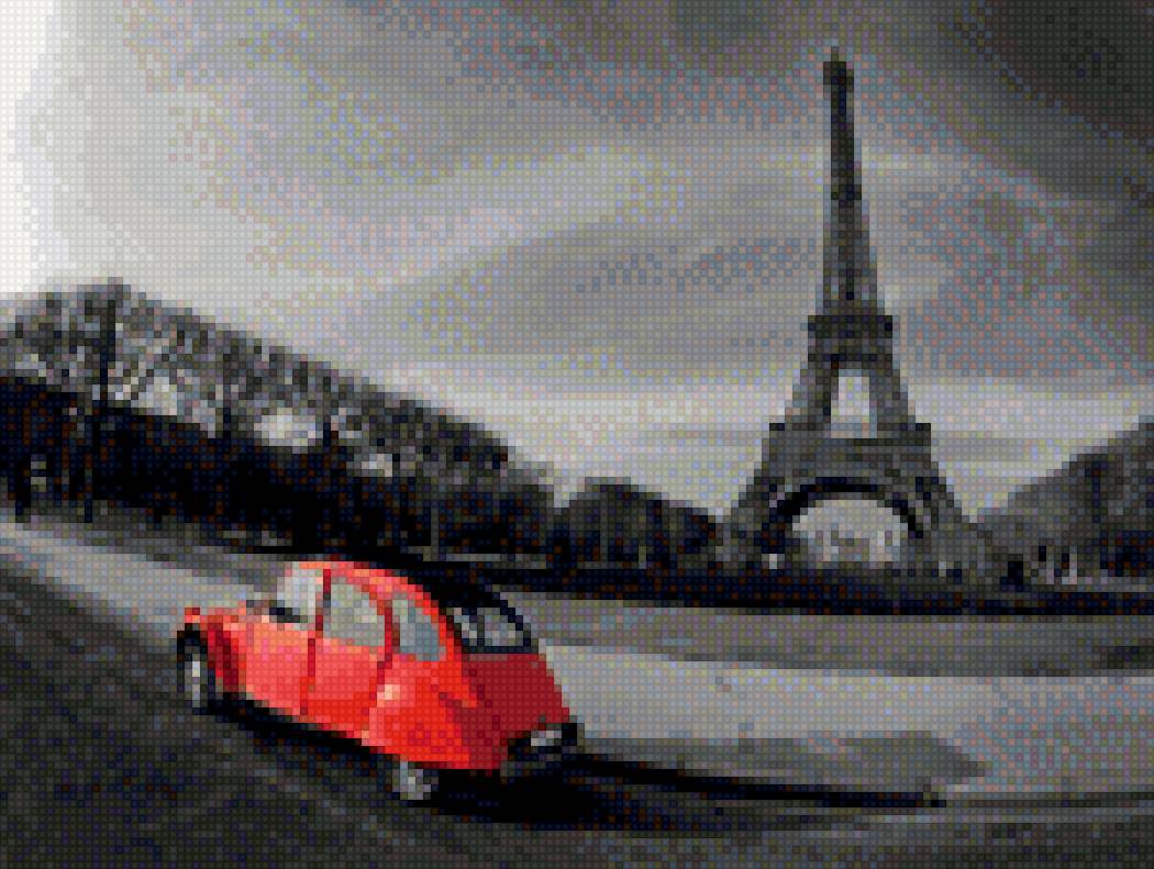 Париж, красная машина, эйфелева башня - эйфелева башня - предпросмотр