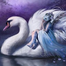 Оригинал схемы вышивки «девушка фея и лебедь» (№1329015)