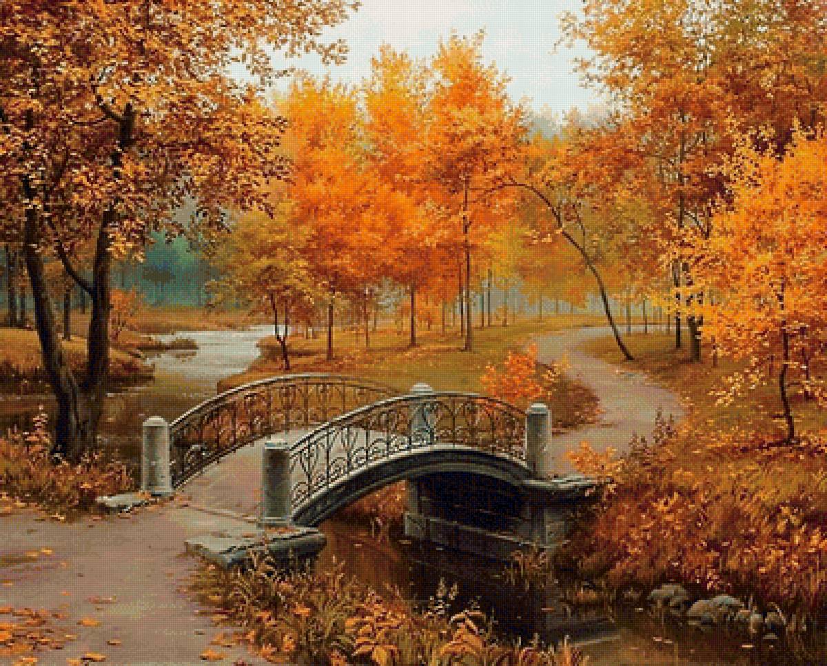 осень золотая(для  анна945) - парк, мост, пейзаж, мостик, лес, осень, ручей - предпросмотр