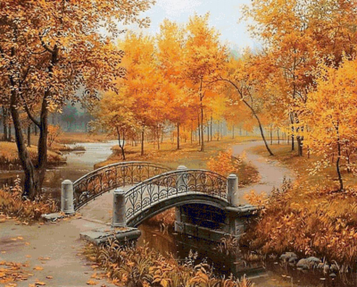 осень золотая(для  анна945) - ручей, лес, парк, мост, пейзаж, мостик, осень, река - предпросмотр