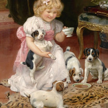 Схема вышивки «девочка со щенками»
