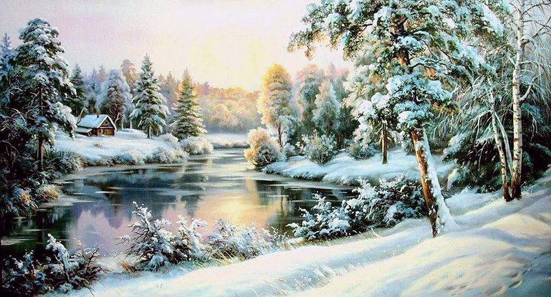 зима - зима, пейзаж, природа, деревня лес - оригинал