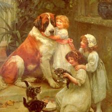 Оригинал схемы вышивки «дети и животные» (№1332633)
