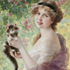 Оригинал схемы вышивки «Девушка с котенком» (№1333666)