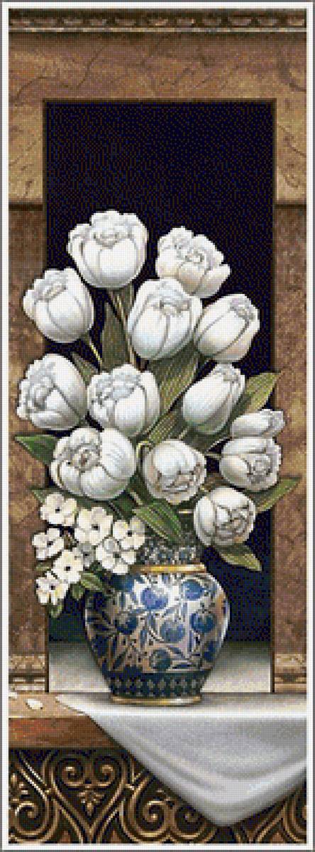 белые цветы - весенние цветы, букет, тюльпаны, ниша, белые цветы - предпросмотр