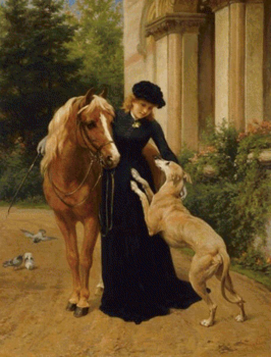 Знатная дама - дама с собакой и лошадью - предпросмотр