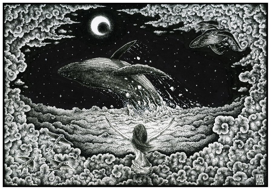 Монохром - монохром, кит, ночь - оригинал