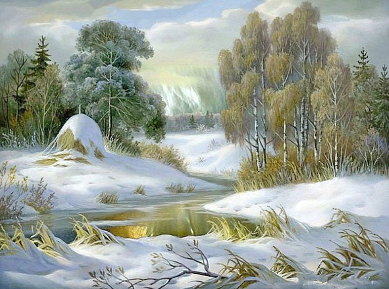 пейзаж - природа, пейзаж, река, зима - оригинал