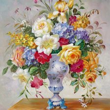 modrá váza,kvety