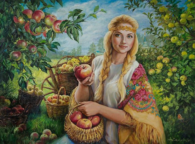 Девушка в саду - сад, урожай, яблоки, девушка - оригинал