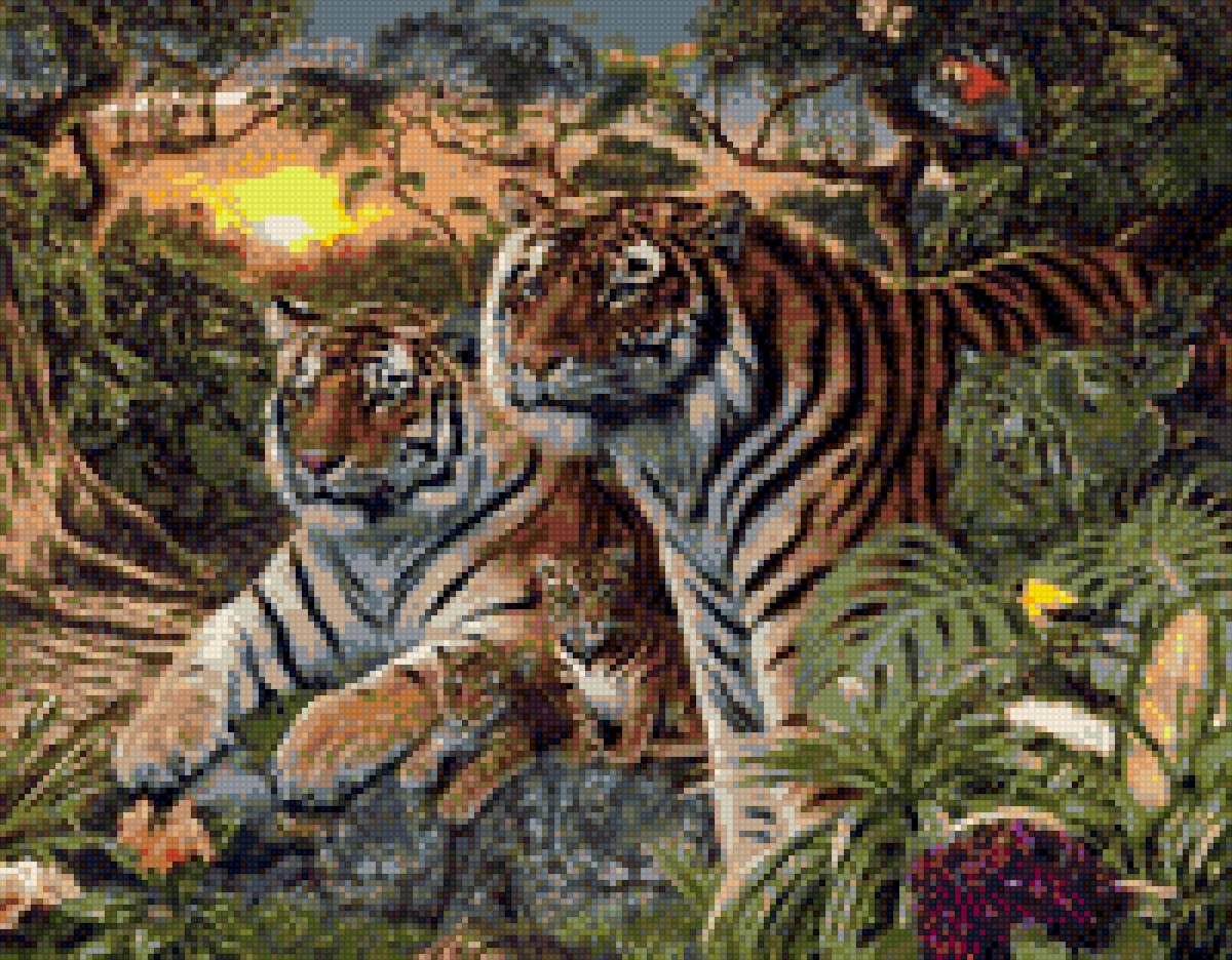 Тигры с тигрятами - тигрята, тигры, звери - предпросмотр