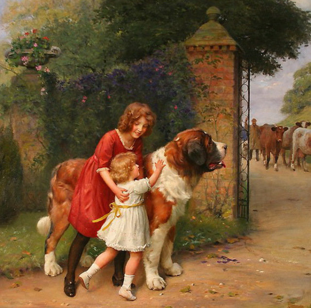 картины Артура Элсли - дети с животными - оригинал