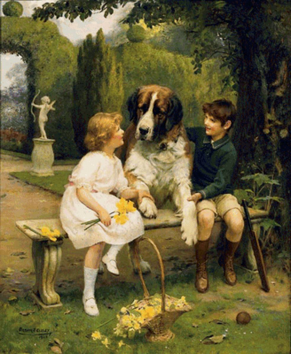 картины Артура Элсли - дети с животными - предпросмотр