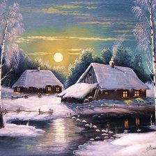 Оригинал схемы вышивки «зима в деревне» (№1343894)