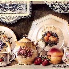 Оригинал схемы вышивки «чаепитие с персиками» (№1345016)