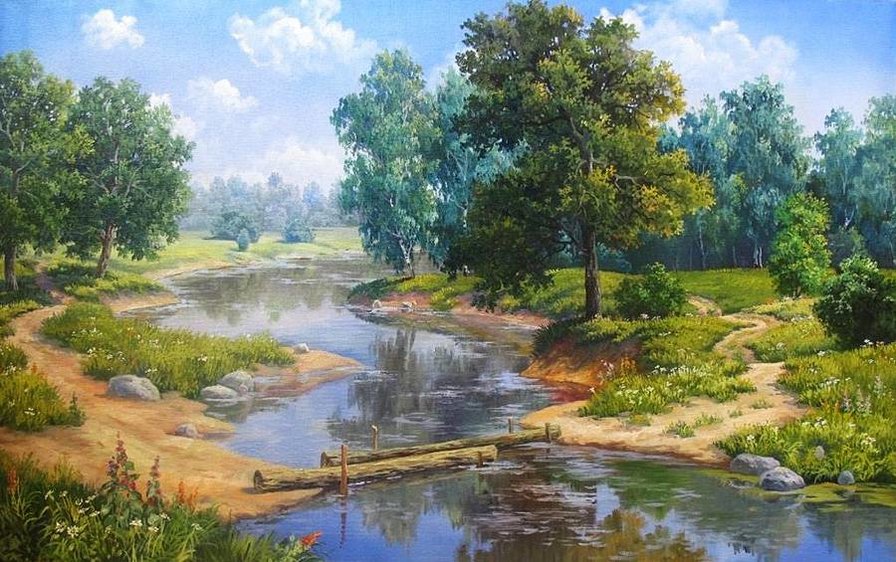 Лесная речка - природа, река, лес, пейзаж - оригинал