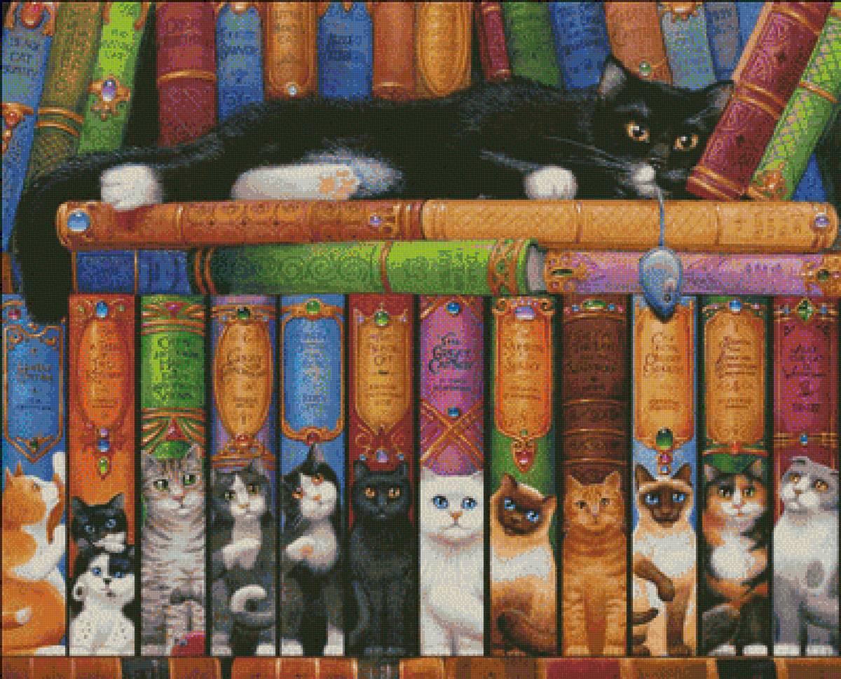 Cat double shelf - полка, кошки, книги - предпросмотр