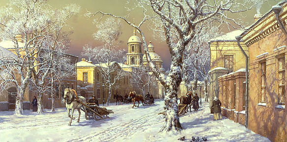№1347575 - зима, пейзаж, город, картина - оригинал