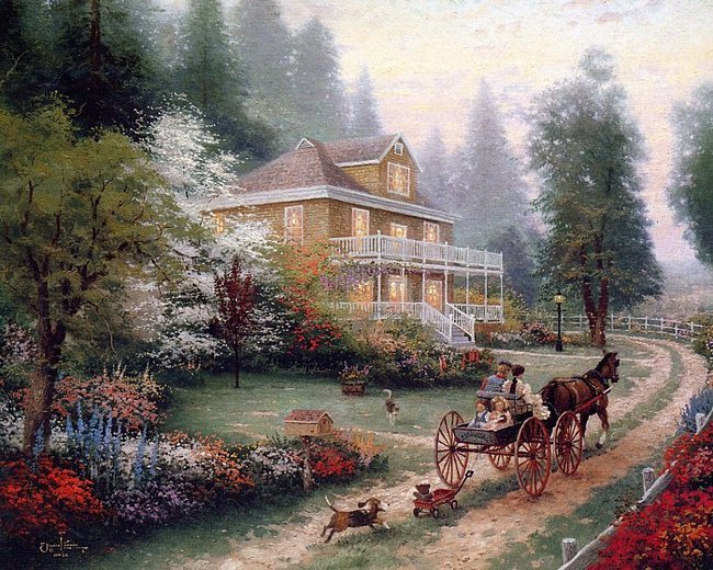 №1348026 - цветы, пейзаж, семья, дом. сад, уют, лошадь - оригинал