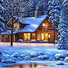 дом в зимнем лесу